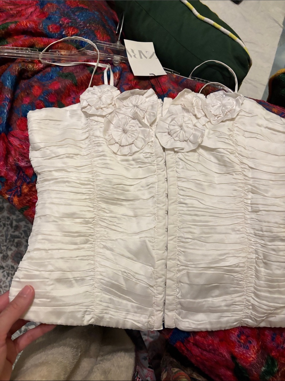 Zara White Strapless Ruched Floral Appliqué Camisole